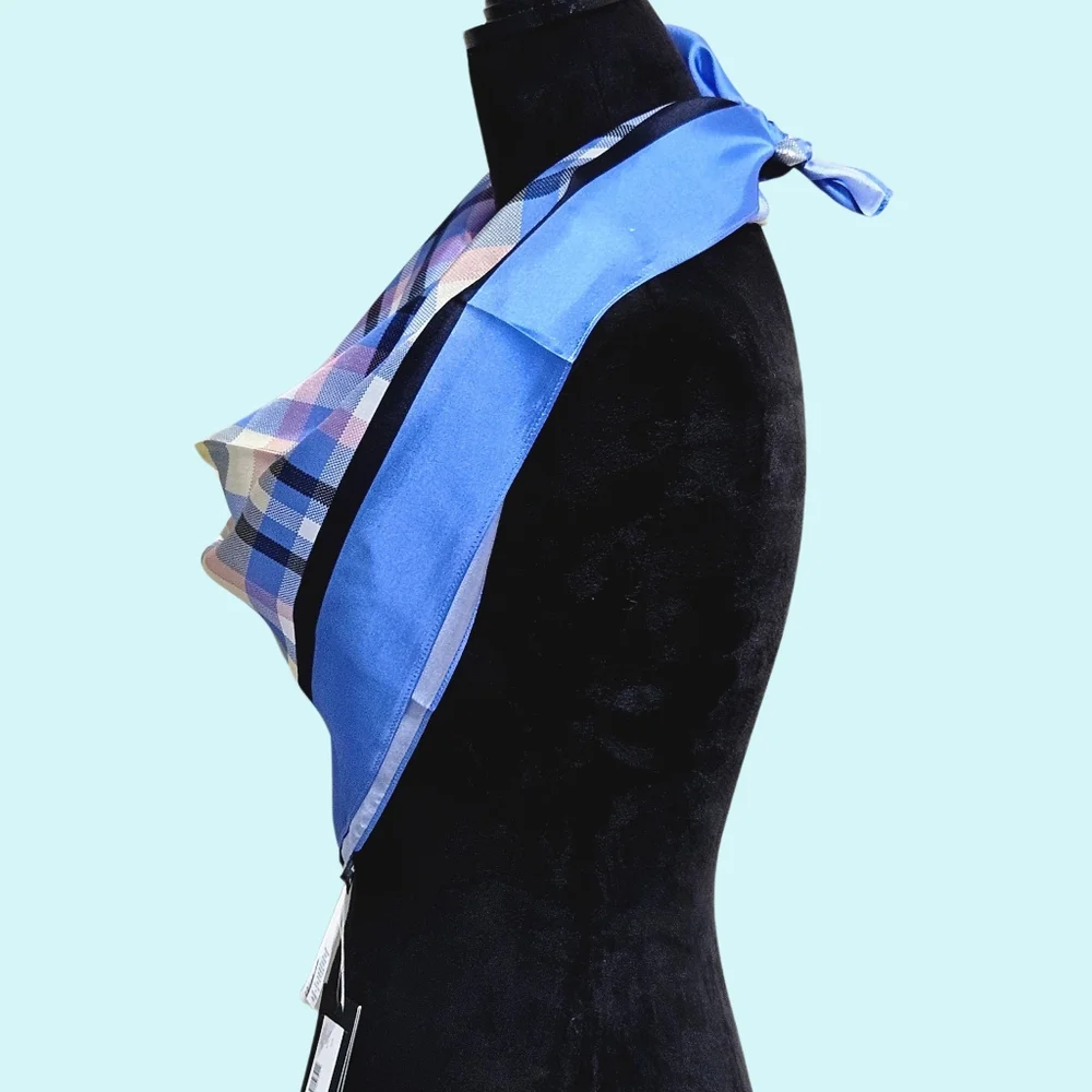 Kate Spade Scarf Sapphire Haze Garden Plaid 100% Silk Square Scarf Colorful